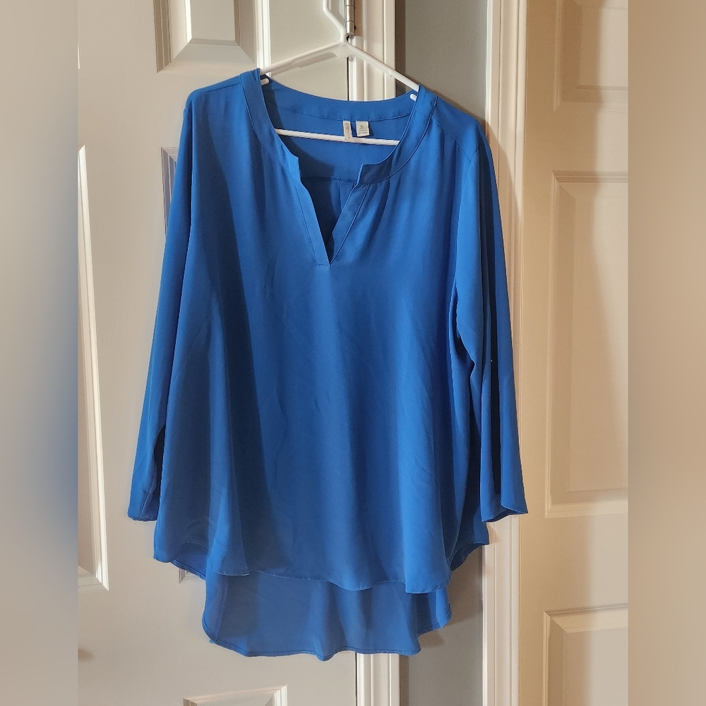 Cato Royal Blue Split-Neck Flowing Blouse - Size XL